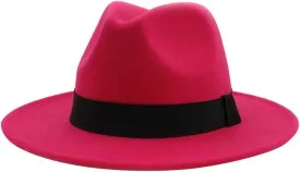 Women Classic Fedora Hats Wide Brim Floppy Rancher Fedora Hat with Belt Buckle Panama Jazz Hat