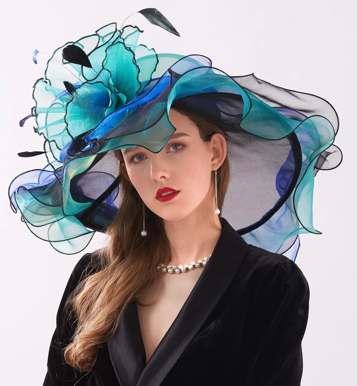 Women Hats Headband Hairpin Organza Fascinator Church Hat Floral Tea Party Wedding Hat