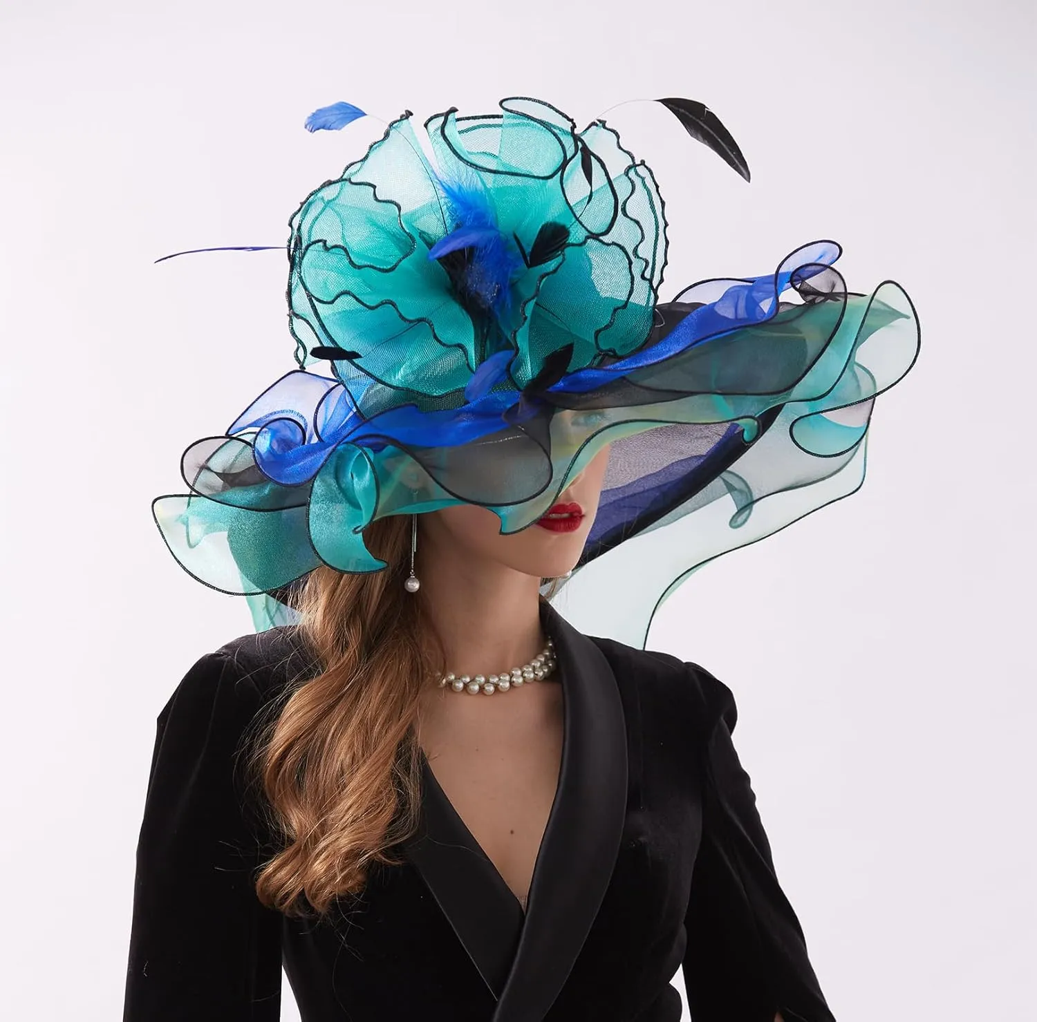 Women Hats Headband Hairpin Organza Fascinator Church Hat Floral Tea Party Wedding Hat