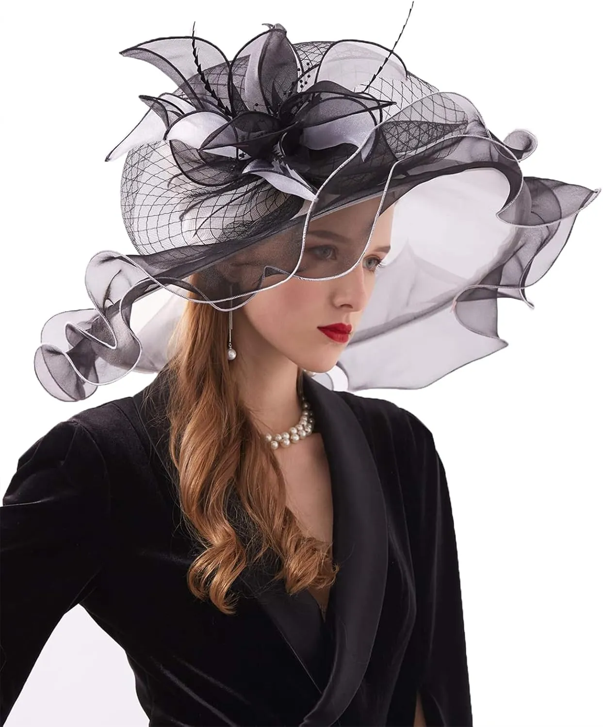 Women Hats Headband Hairpin Organza Fascinator Church Hat Floral Tea Party Wedding Hat