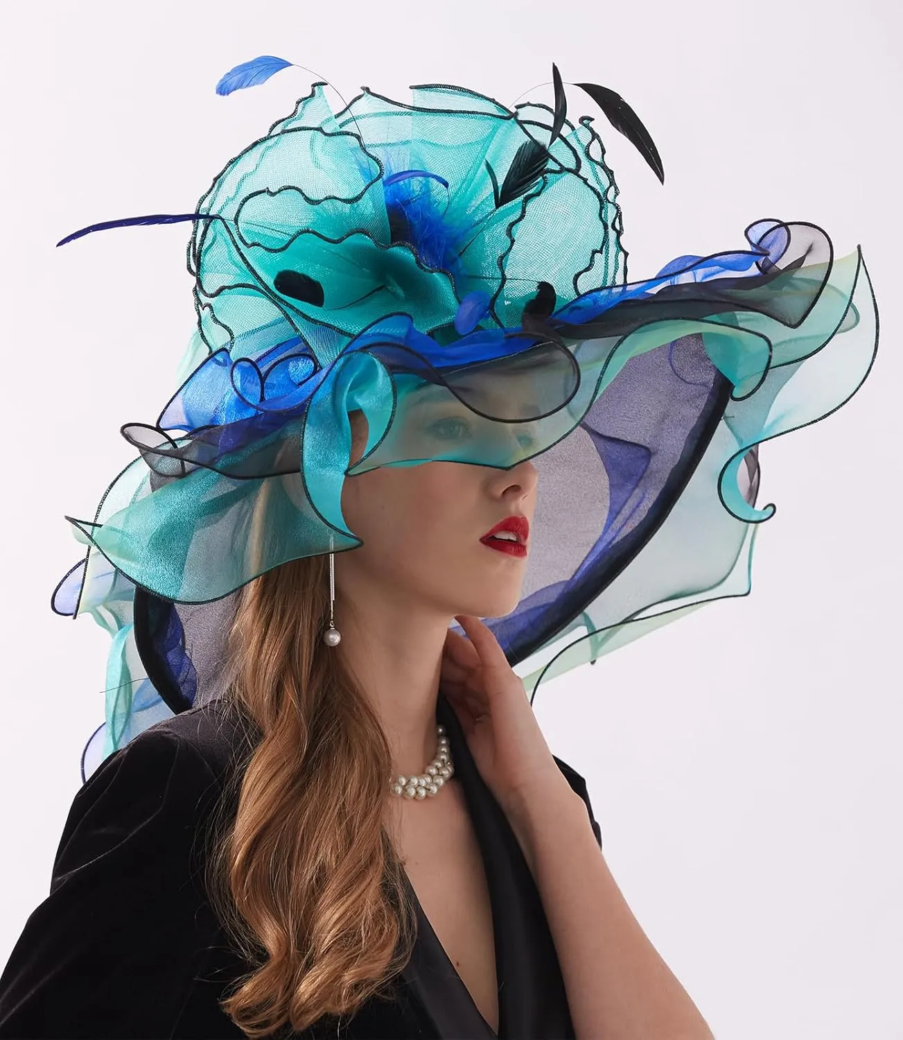 Women Hats Headband Hairpin Organza Fascinator Church Hat Floral Tea Party Wedding Hat