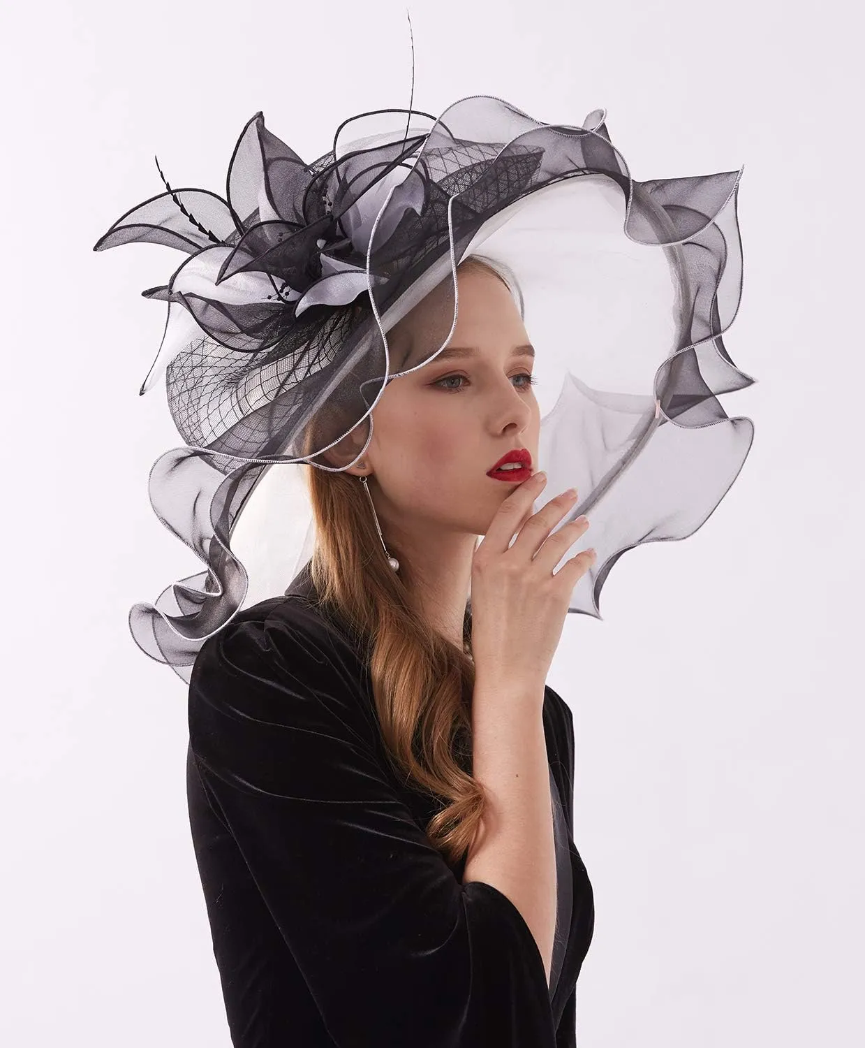 Women Hats Headband Hairpin Organza Fascinator Church Hat Floral Tea Party Wedding Hat