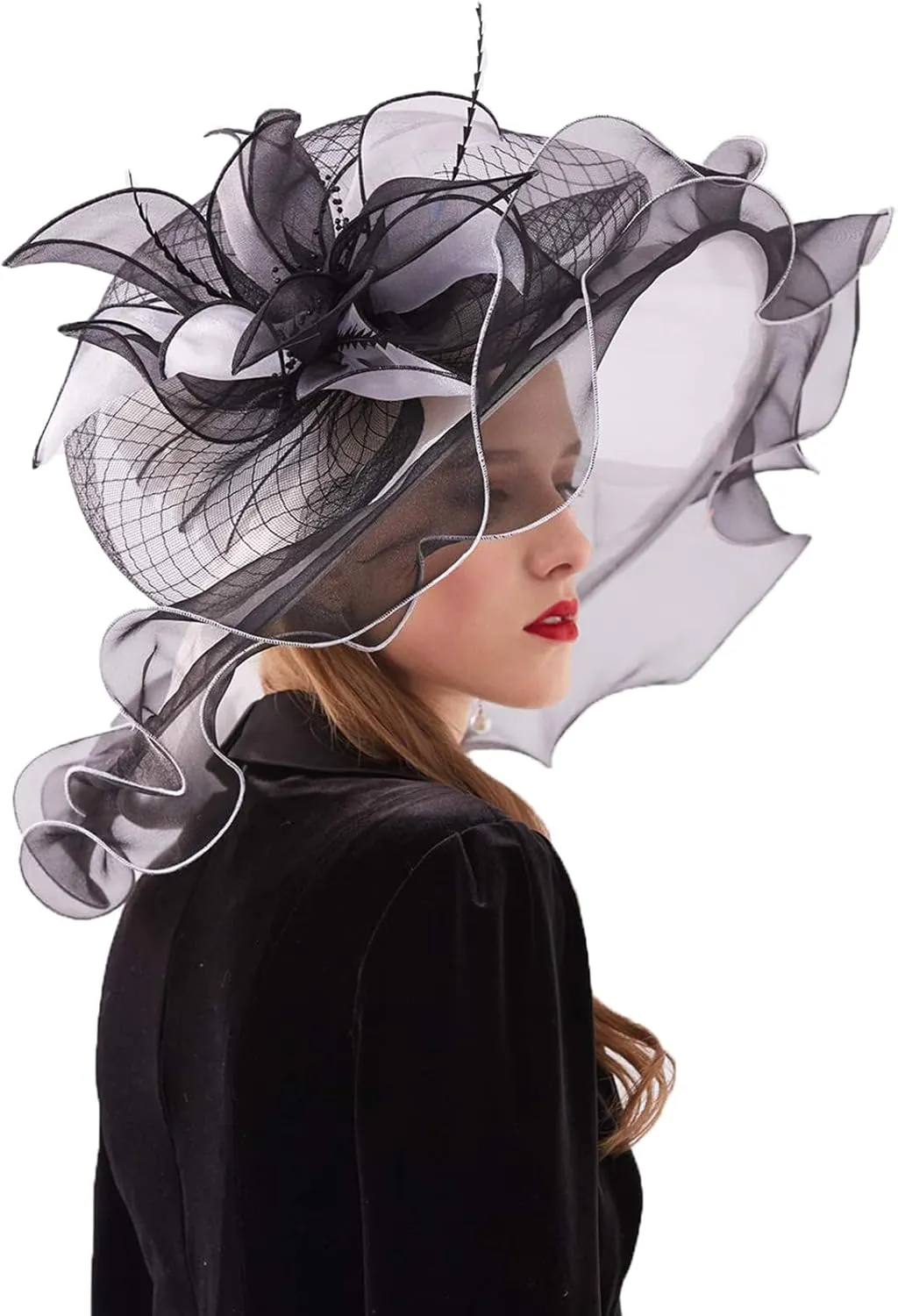 Women Hats Headband Hairpin Organza Fascinator Church Hat Floral Tea Party Wedding Hat