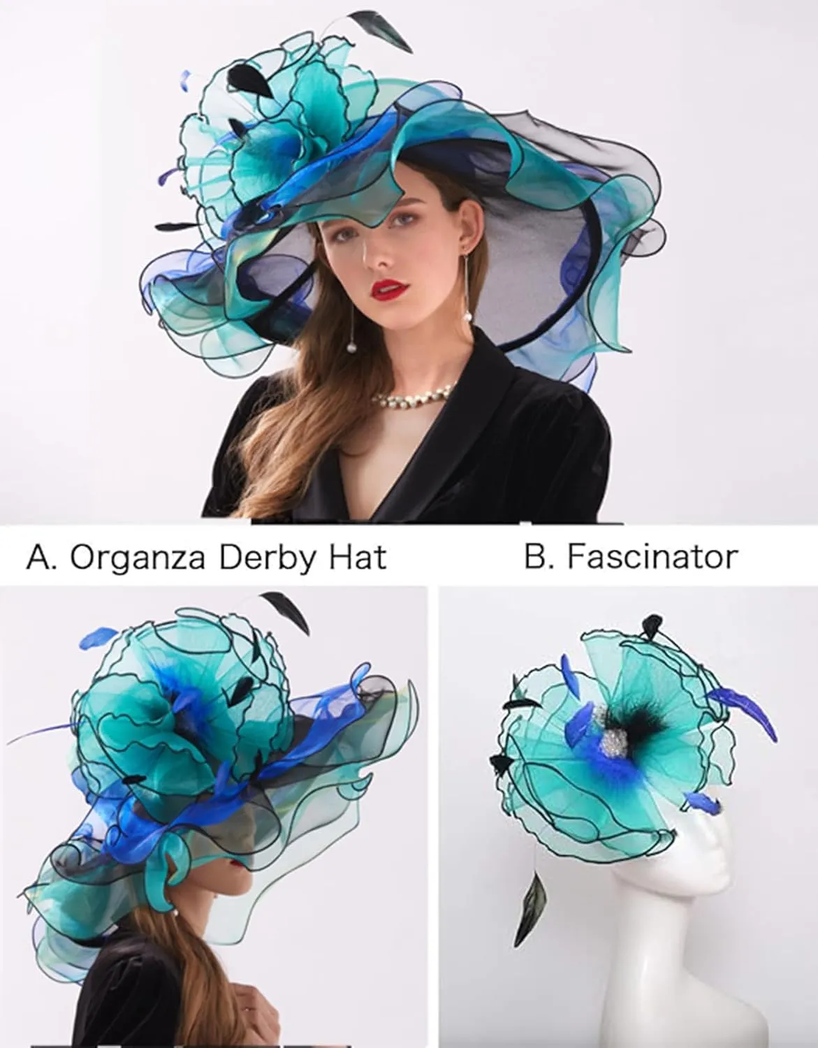Women Hats Headband Hairpin Organza Fascinator Church Hat Floral Tea Party Wedding Hat