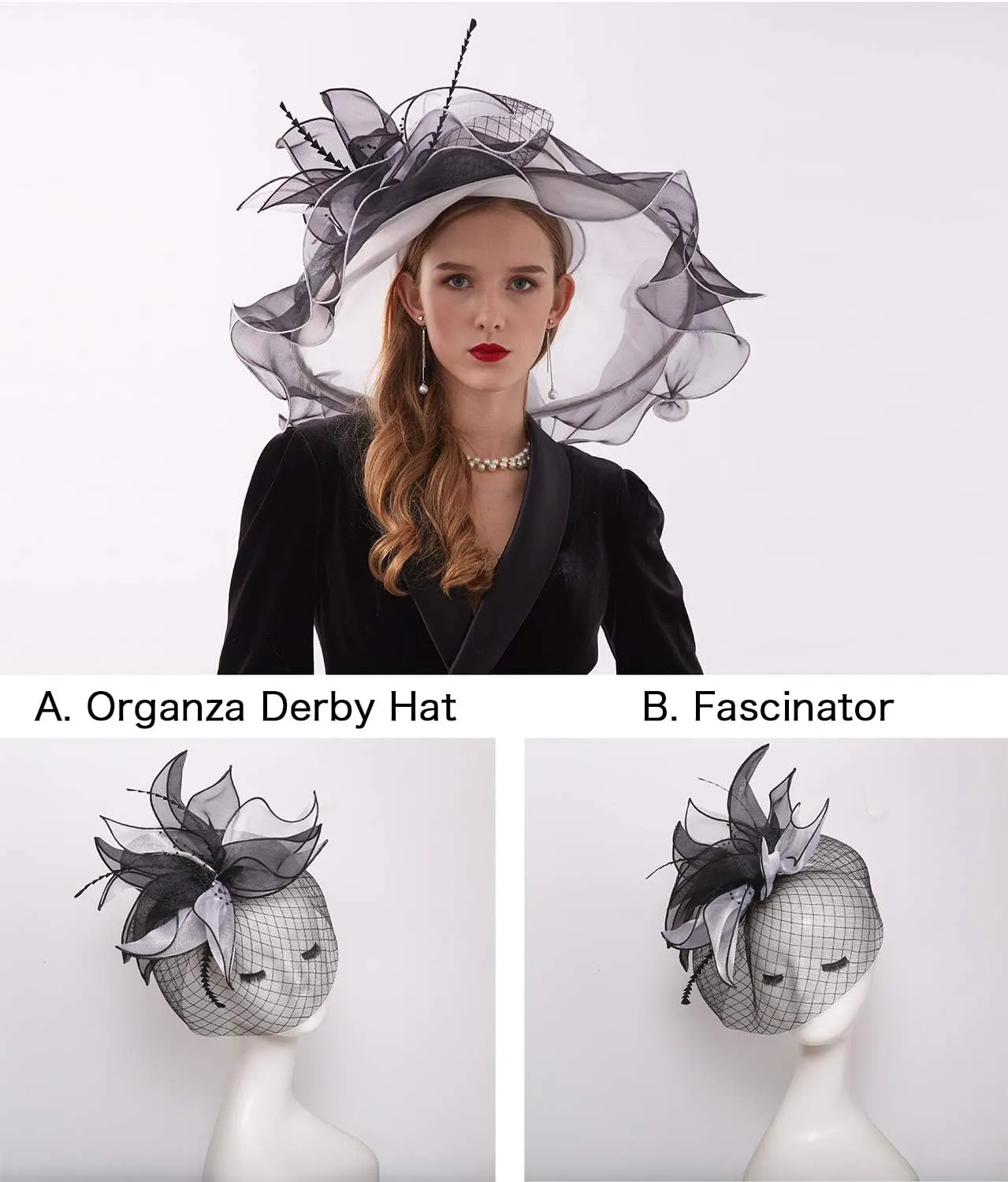 Women Hats Headband Hairpin Organza Fascinator Church Hat Floral Tea Party Wedding Hat