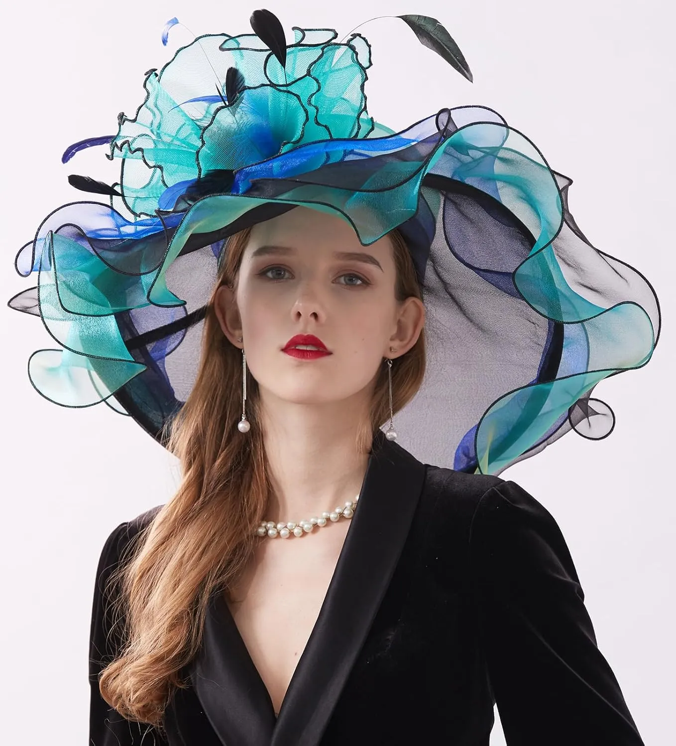 Women Hats Headband Hairpin Organza Fascinator Church Hat Floral Tea Party Wedding Hat