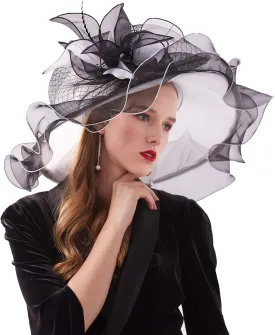 Women Hats Headband Hairpin Organza Fascinator Church Hat Floral Tea Party Wedding Hat