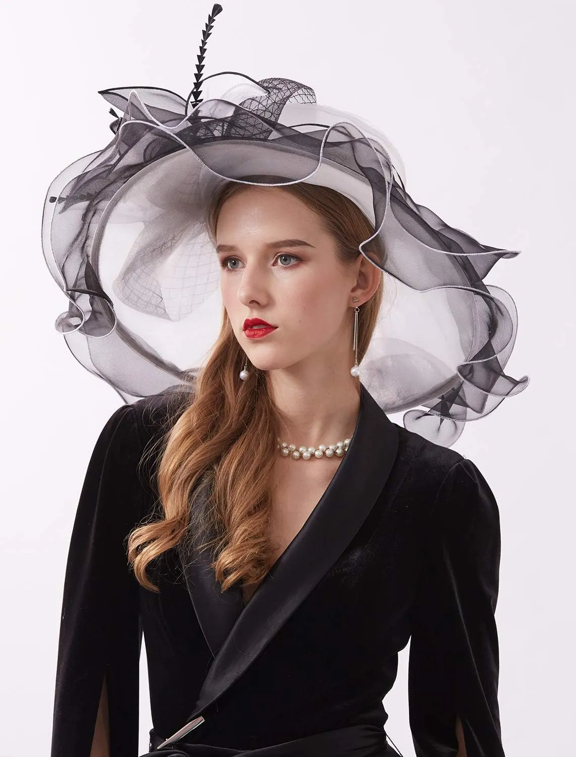Women Hats Headband Hairpin Organza Fascinator Church Hat Floral Tea Party Wedding Hat
