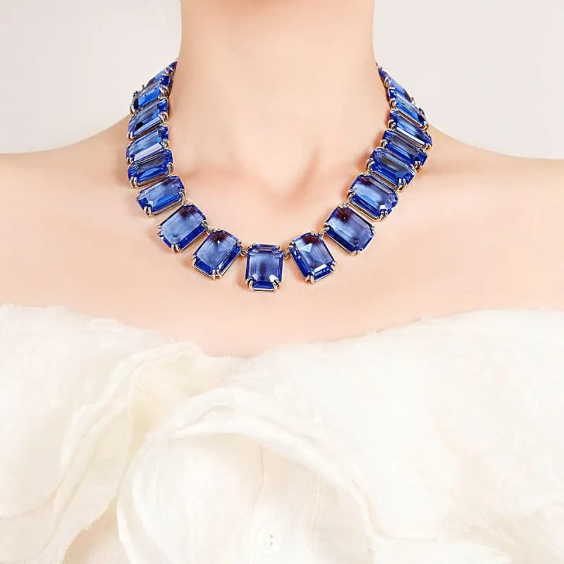 Zircon Necklace Square and Matching Earrings Jewelry Set